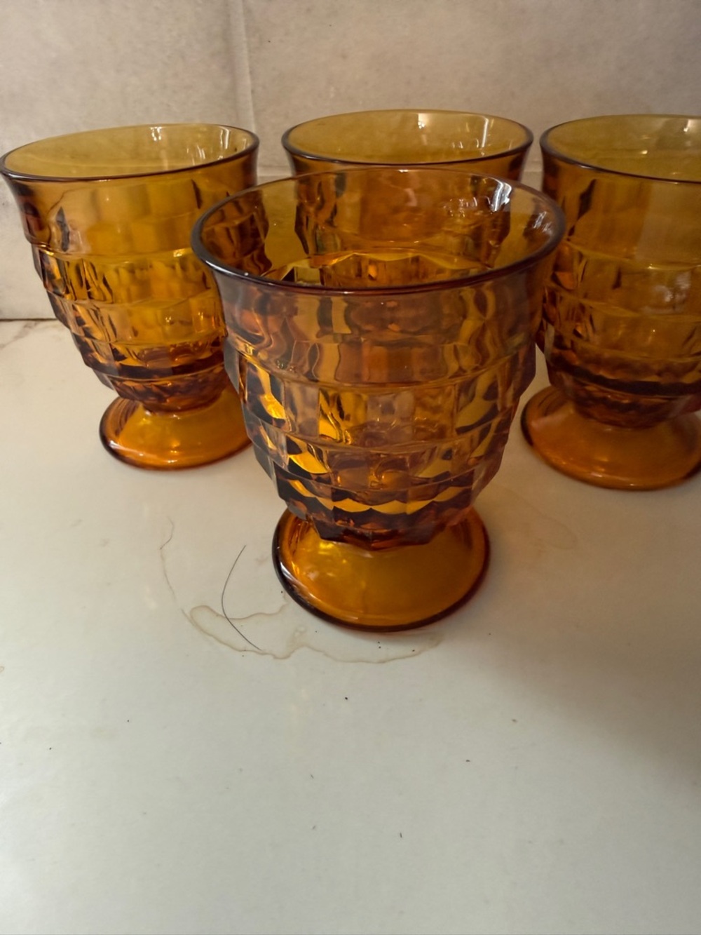 Vintage set of 4 Amber Whitehall footed goblets